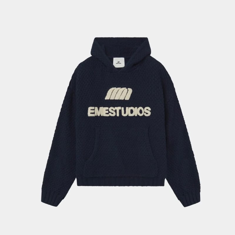 Pidgey Navy Knitted Oversized Hoodie