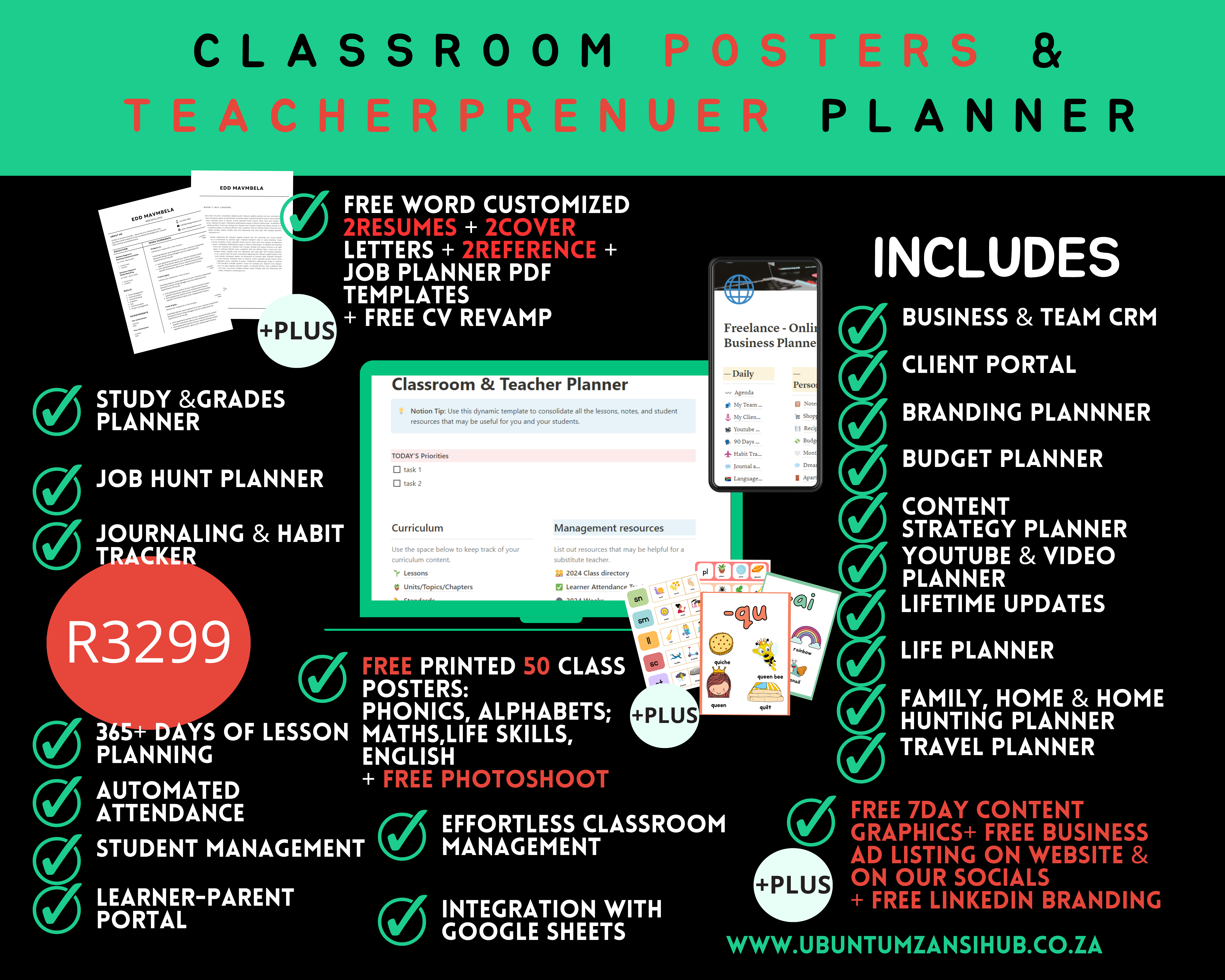 All-in-One Teacherpreneur Bundle – the Teacher planner + business system + 30 FREE Printed Posters from 150 Posters +  30 Days of Social Media Content + FREE Photoshoot