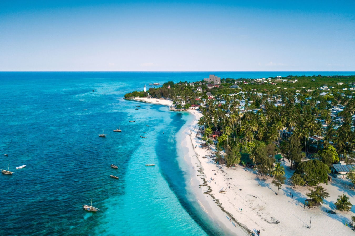Zanzibar Archipelago tropical coastline and turquoise ocean in Tanzania