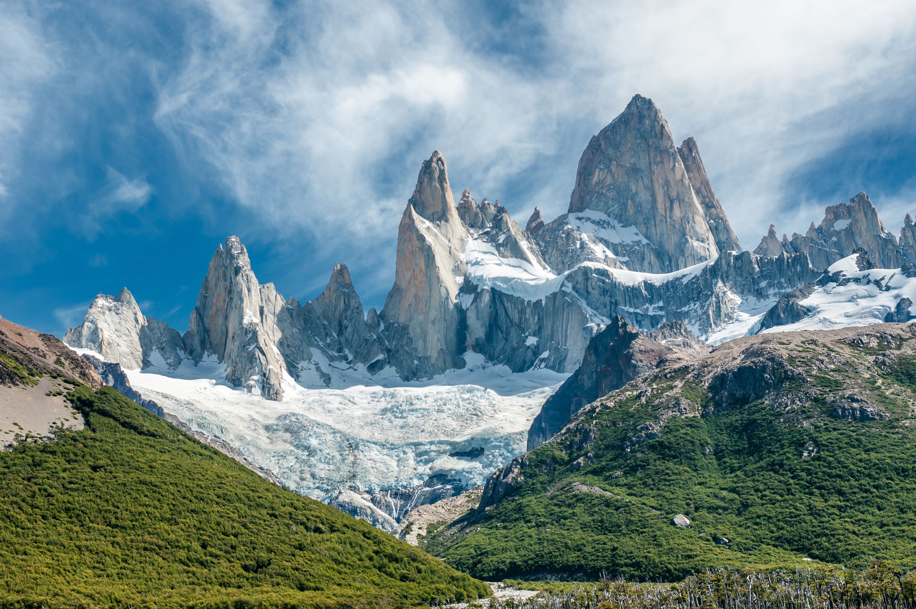 Scenic viewpoint of Mount Fitz Roy in Argentine Patagonia with dramatic mountain peaks