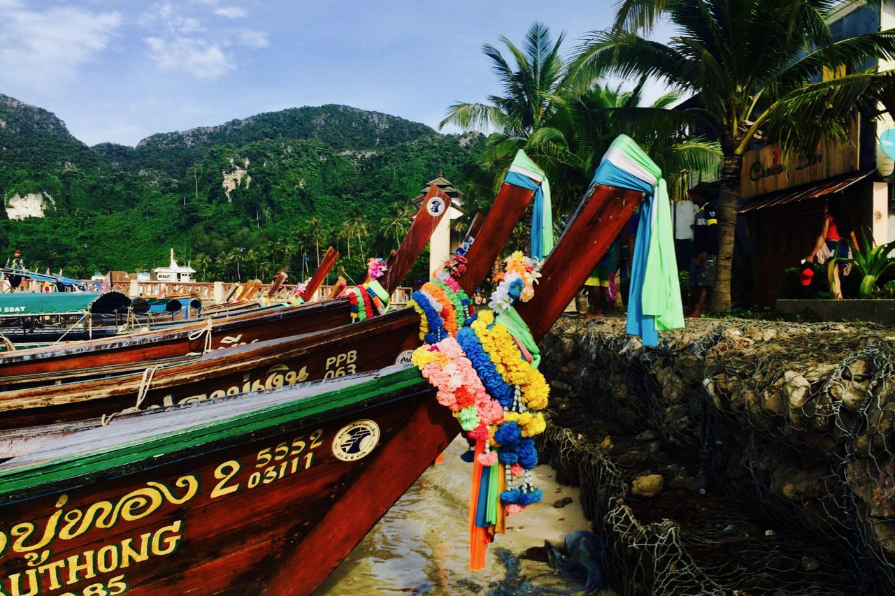 Colorful Boats at Dock on one of Thailand's Phi Phi Islands