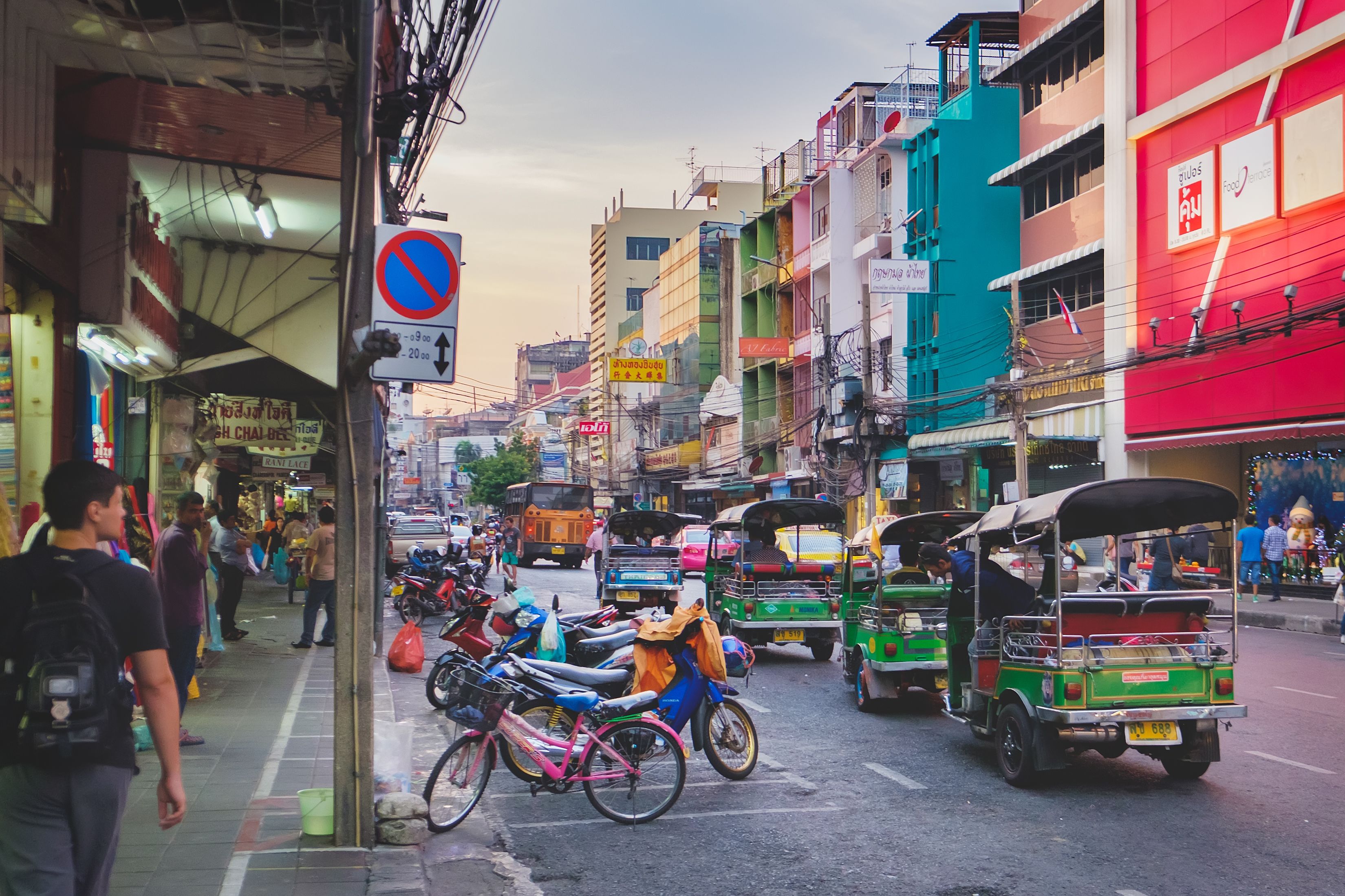 Bangkok Chinatown street with tuk tuks