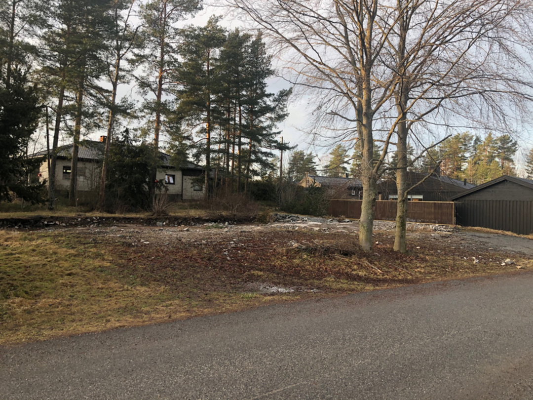 Foto av tomt klar til graving på Sofiemyr i Nordre Follo
