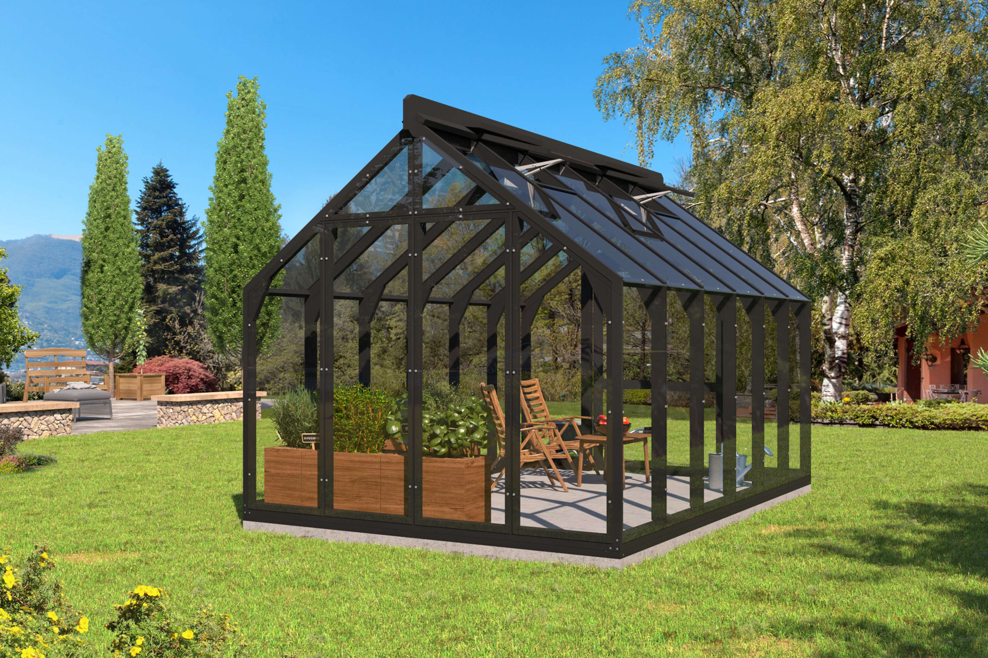3D-illustrasjon av Lähe Wooden Greenhouse No 2.