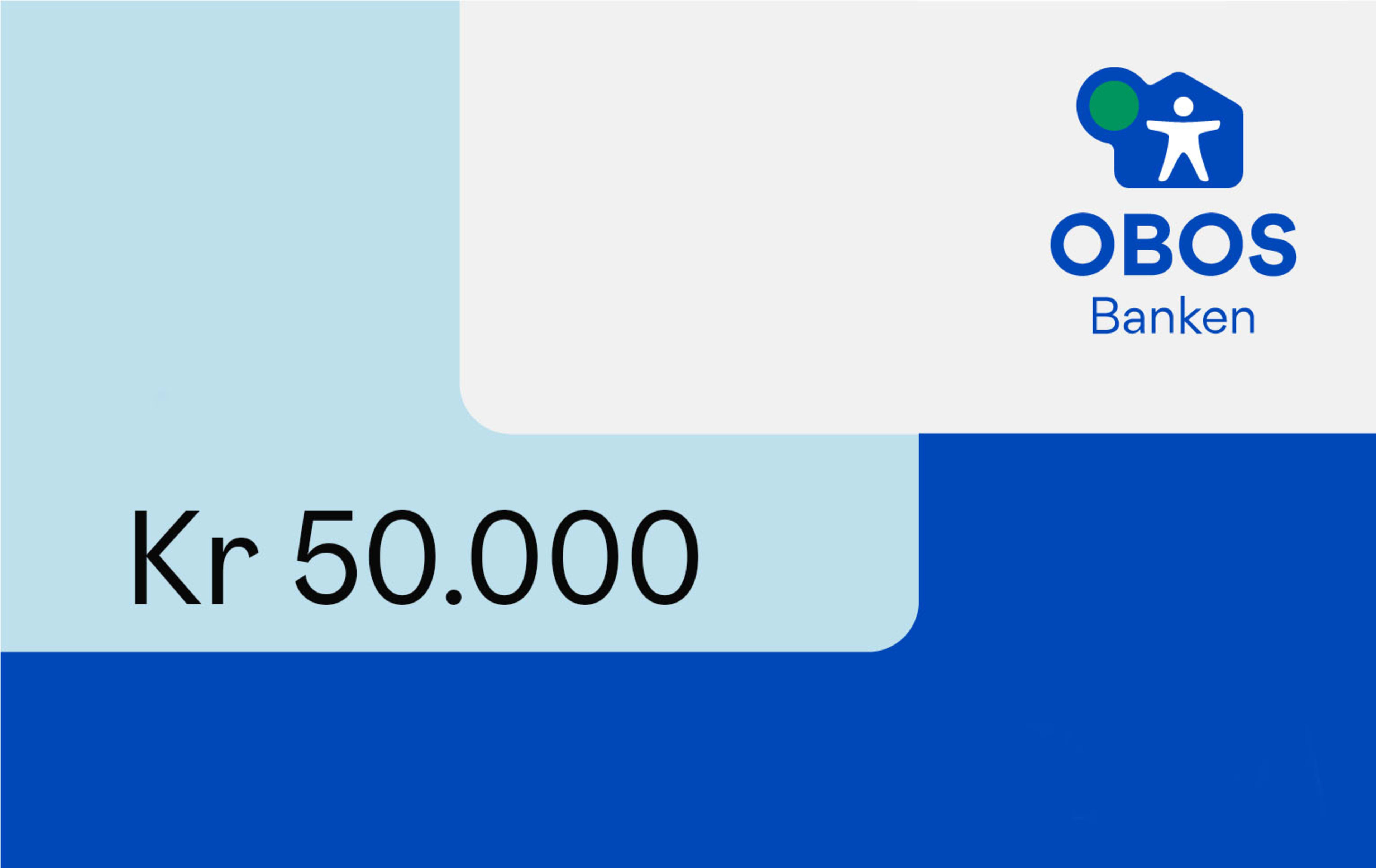 Bankkort fra OBOS-banken med 50 000 kroner.