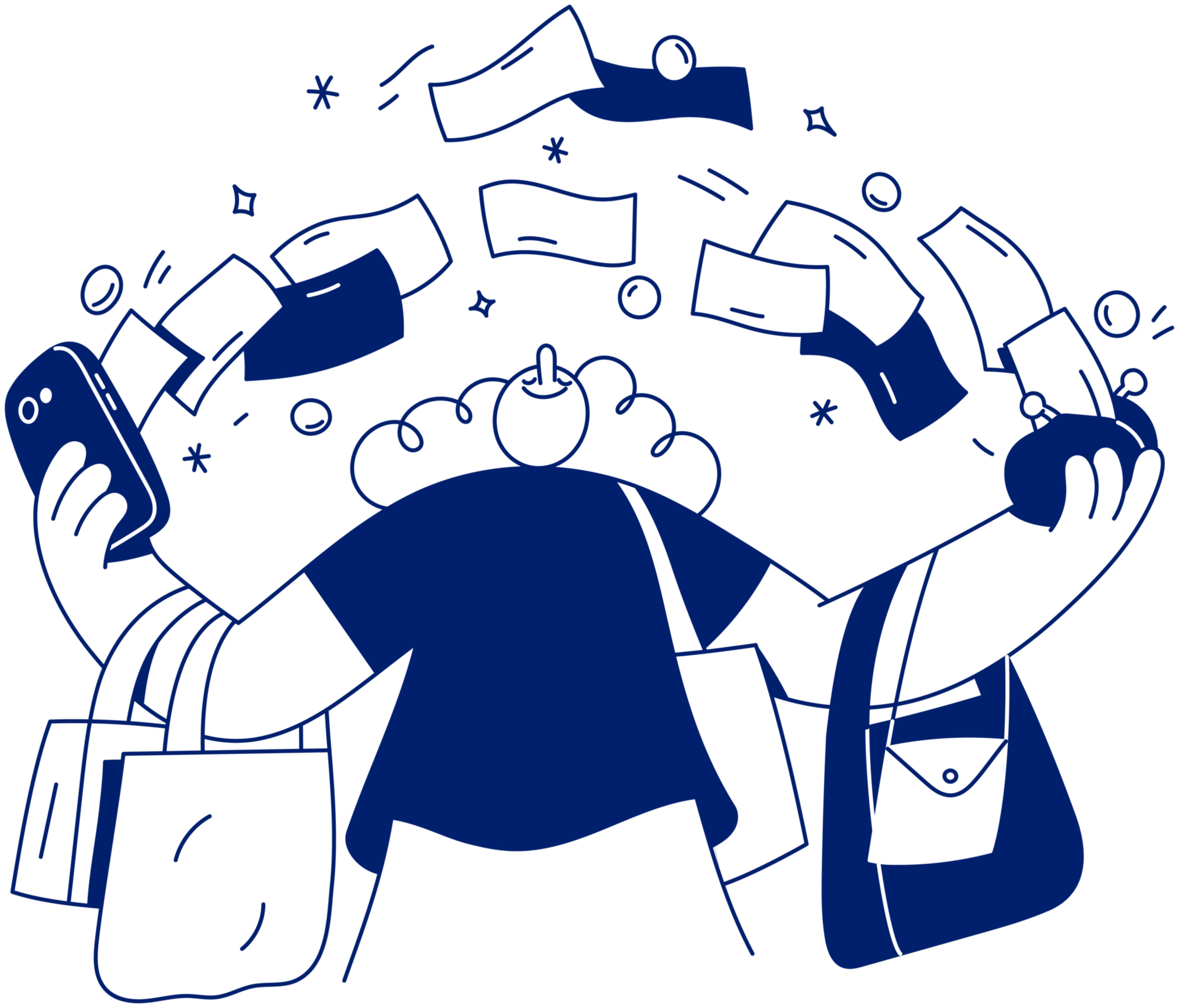 Illustrasjon av dame på handletur