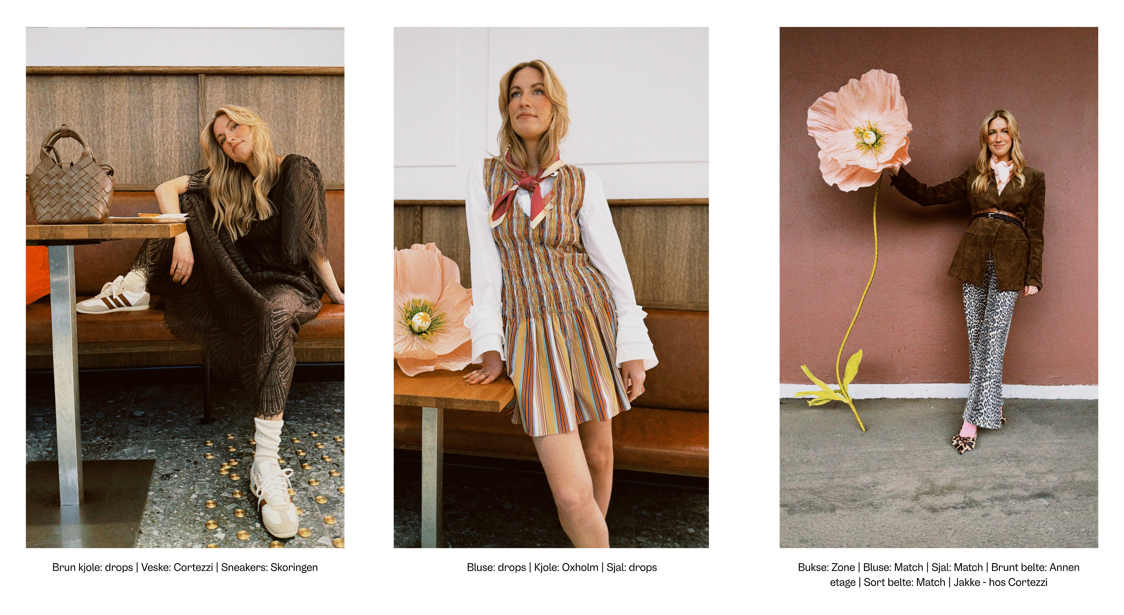 Fargerik vårmote med mønstre, blomster og lag-på-lag styling.