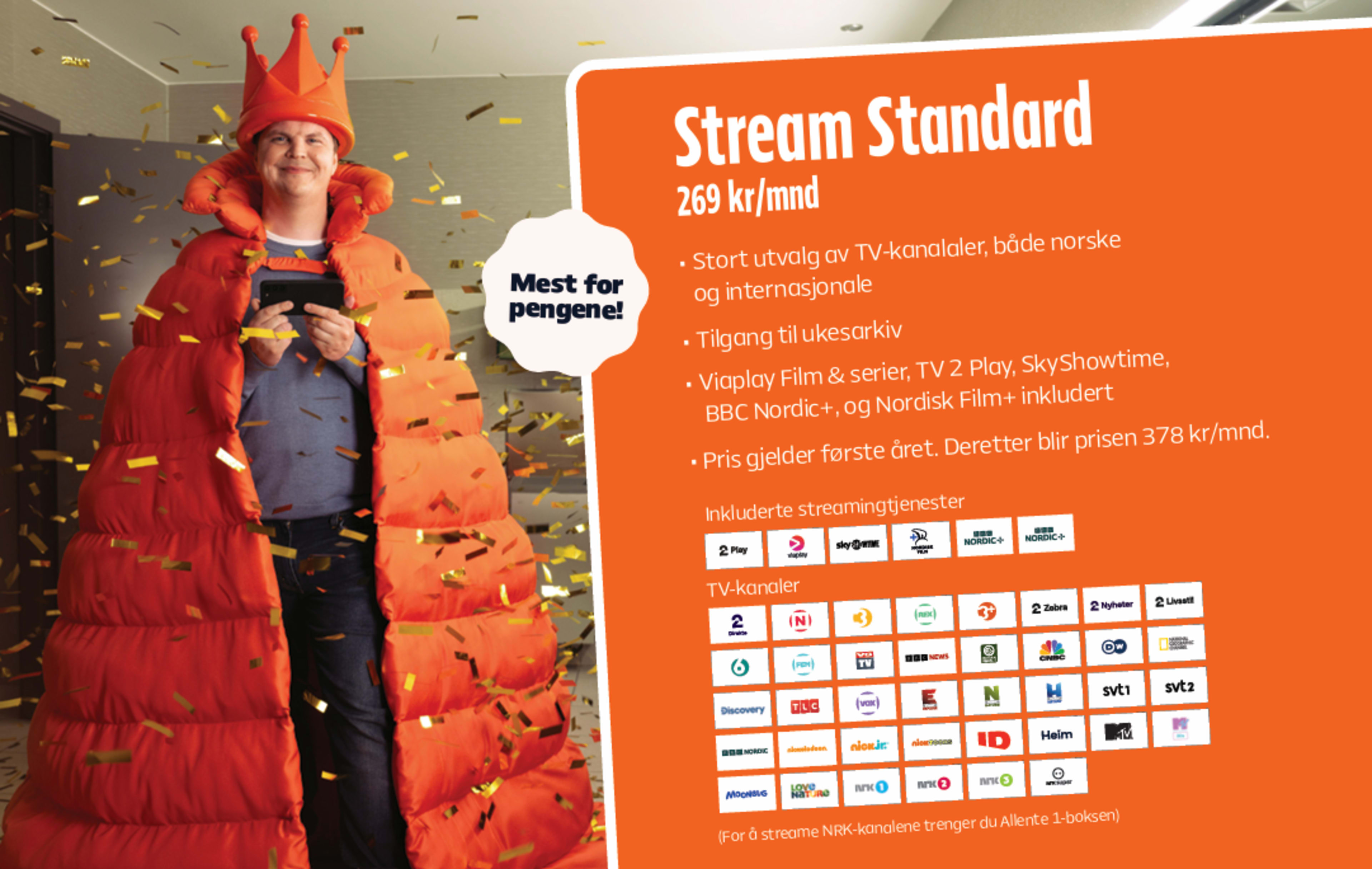 Kanaloversikt for TV-pakken Stream Standard fra Allente.