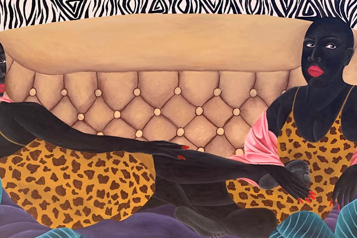 (Two Reclining Women). When We See Us: Ett sekel av svart figurativt måleri - Liljevalchs Bildcred: Two Reclining Women, 2020. Akryl på duk. Courtesy of Zandile Tshabalala Studio. Courtesy of the Maduna Collection