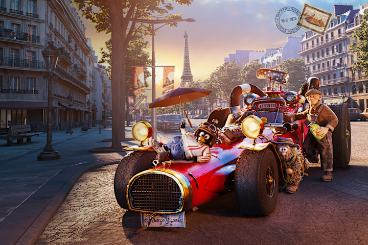 Solan, Ludvig og Reodor på deres iltempo Gigante. De står i en gate i Paris.