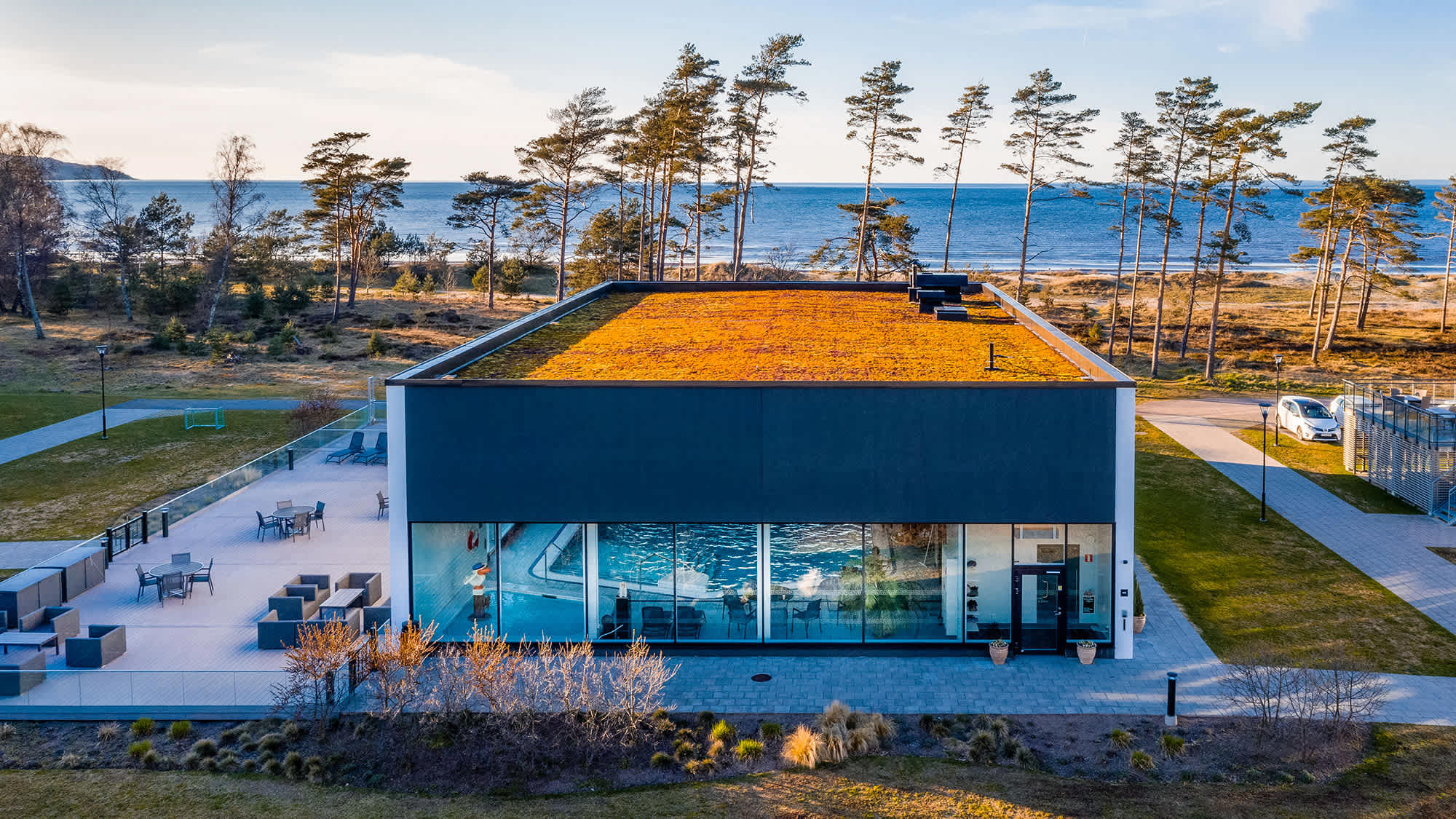 Hotell i solnedgång