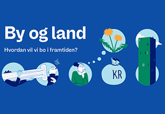 Banneret til Boligkonferanse 2022. Tekst på banneret: By og land: Hvordan vil vi bo i framtiden?