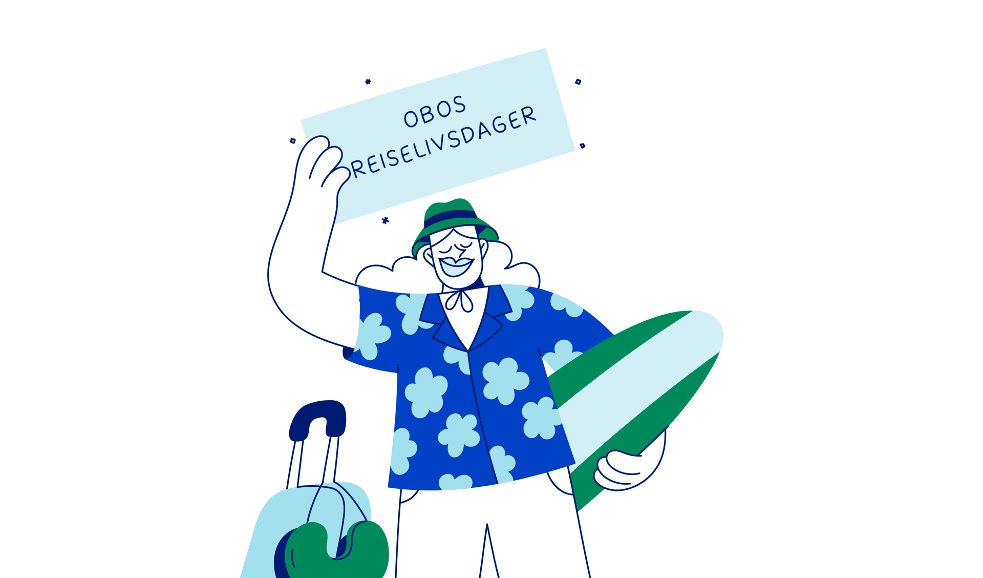 En gif av en person som holder et skilt oppe og har et surfebrett under armen.