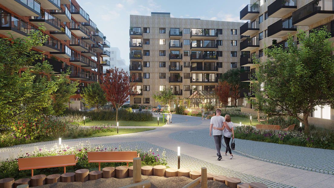 Illustrasjonsbilde av gårdsrommet i Løren botaniske på kveldstid.