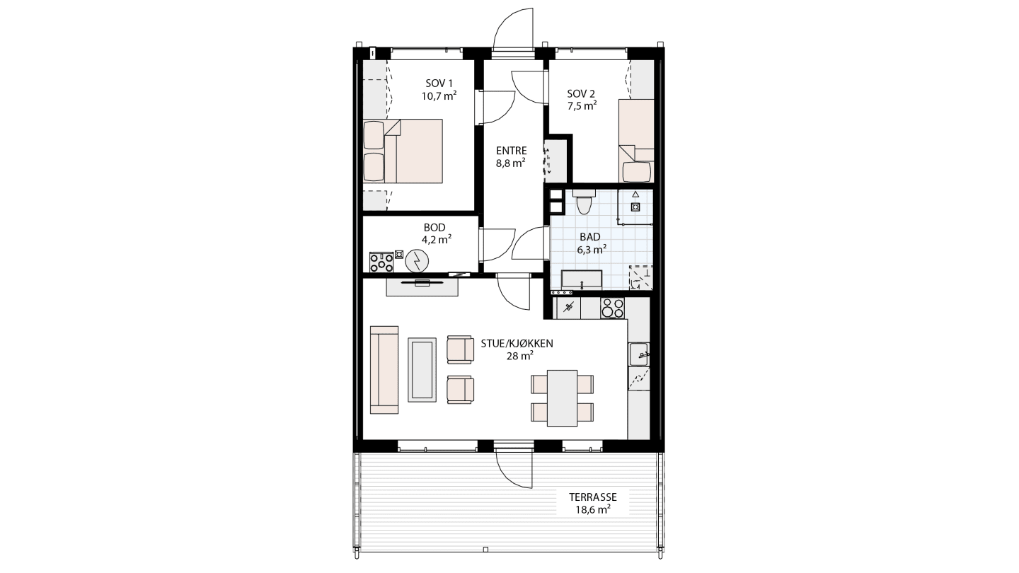 Plantegning Boenhet 2 Hus 7