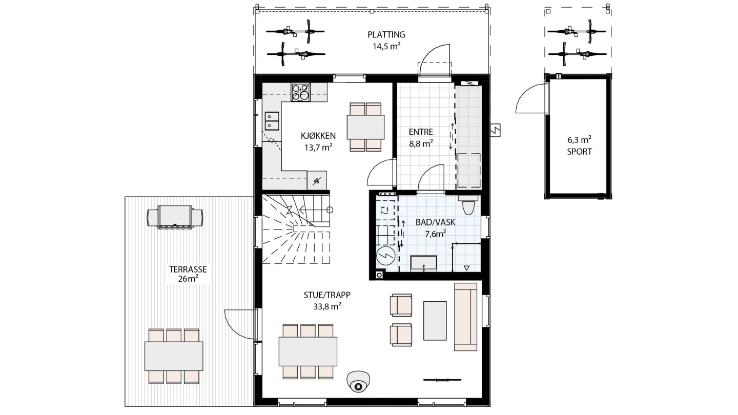 Plan 1 etg - for hus 14 og 16