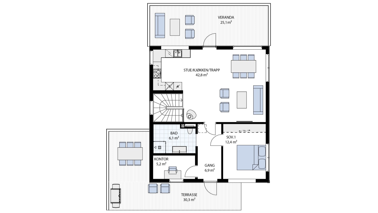 Plan 1 etg - for hus 18, 20 og 22