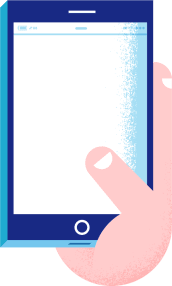 Illustrasjon av en hånd som holder en mobiltelefon