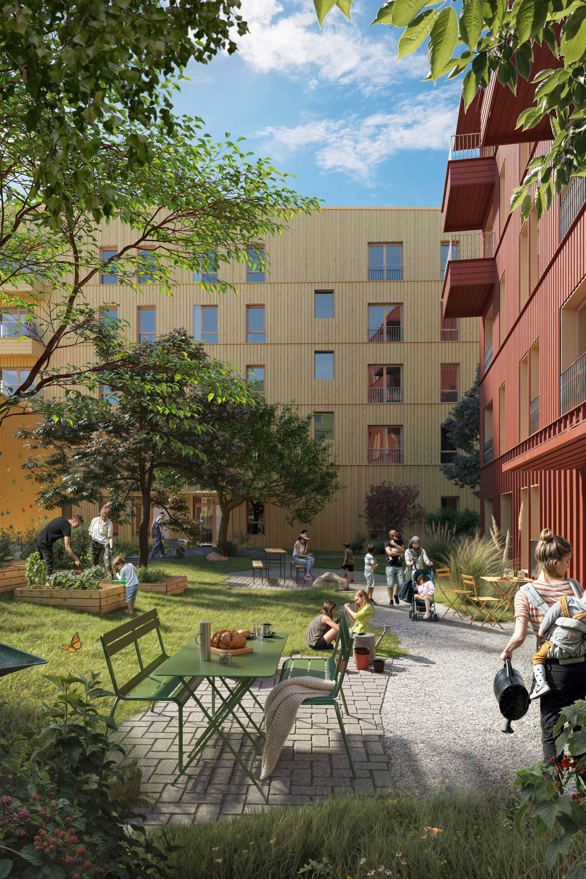 Plantegning av hvordan gårdsrommet på Furuset Village kan komme til å se ut.