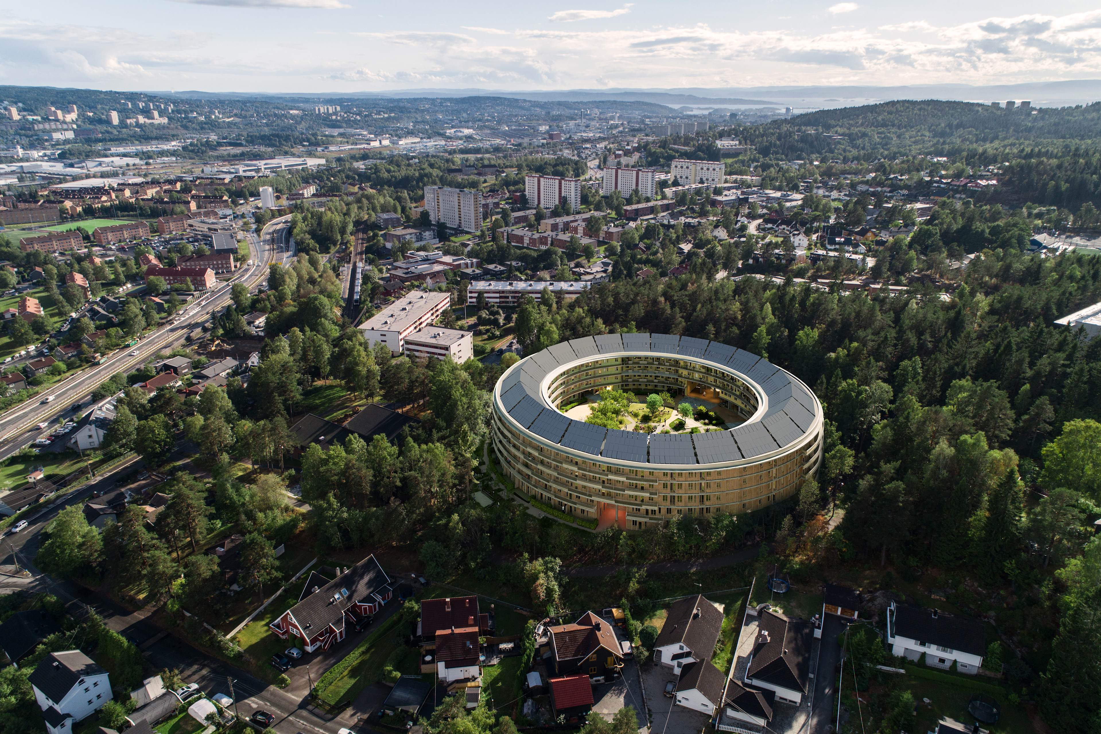 Oversiktsbilde over området på Ammerud og Rødtvet med illustrasjon av boligprosjektet Oen.