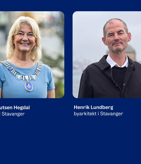 Bildekollasj av debattantene. Fra venstre: Ordfører Sissel Knutsen Hegdal, byarkitekt Henrik Lundberg og OBOS-sjef Daniel Kjørberg Siraj.