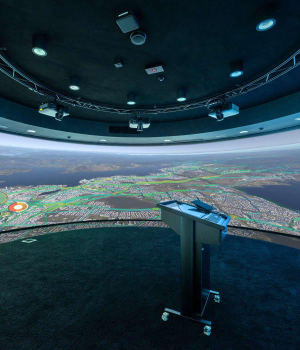 Innsiden av en dome fra Augment CIty som viser 360 graders oversikt over et simulert område