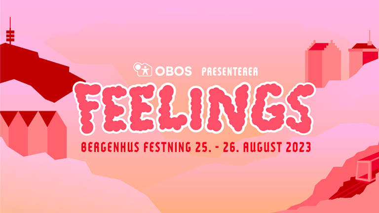 Banner med teksten: OBOS presenterer Feelings. Bergenhus festning 25.–26. august 2023.