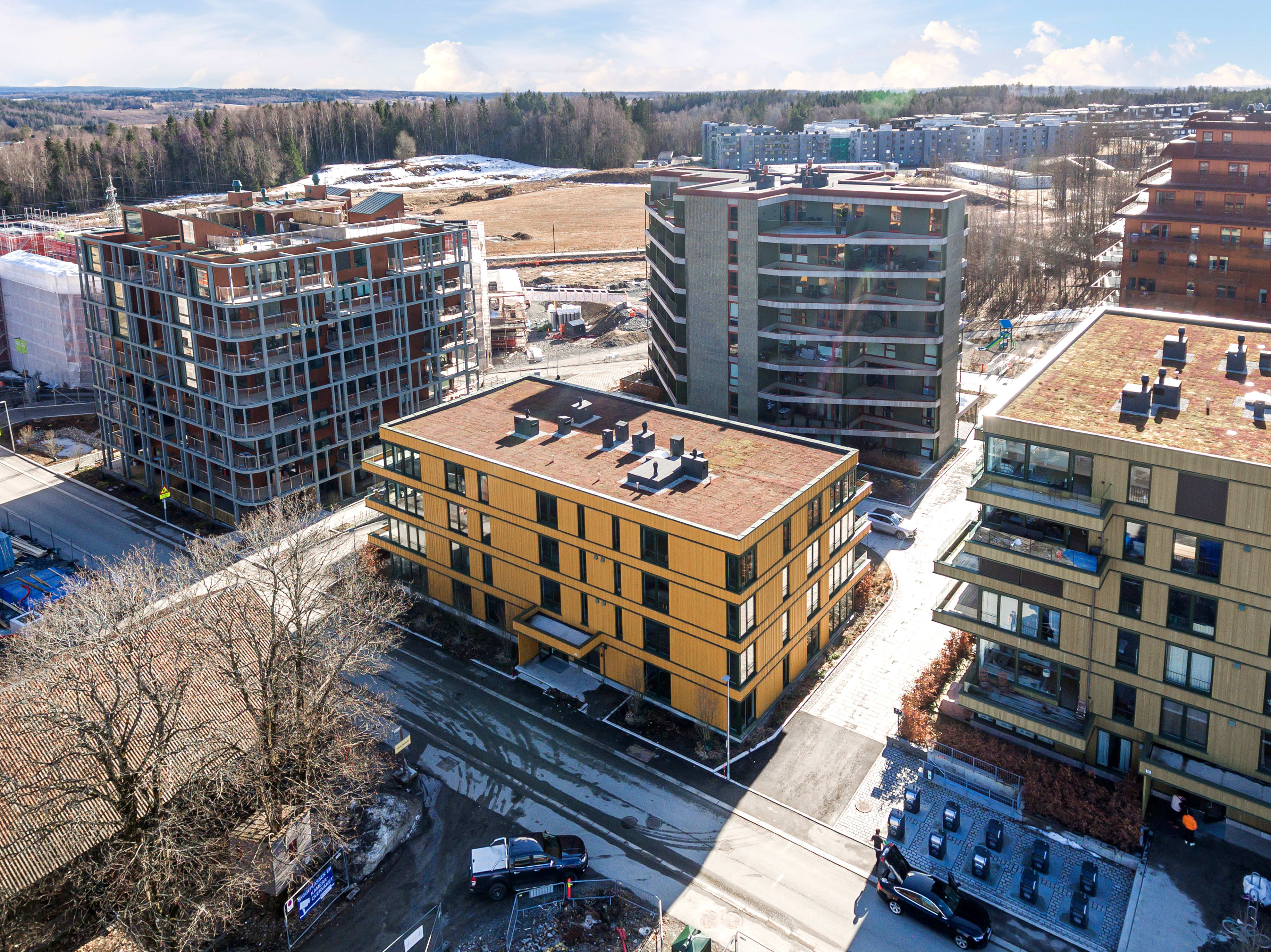 Fasaden og plasseringen til Magasinparken i Ski.