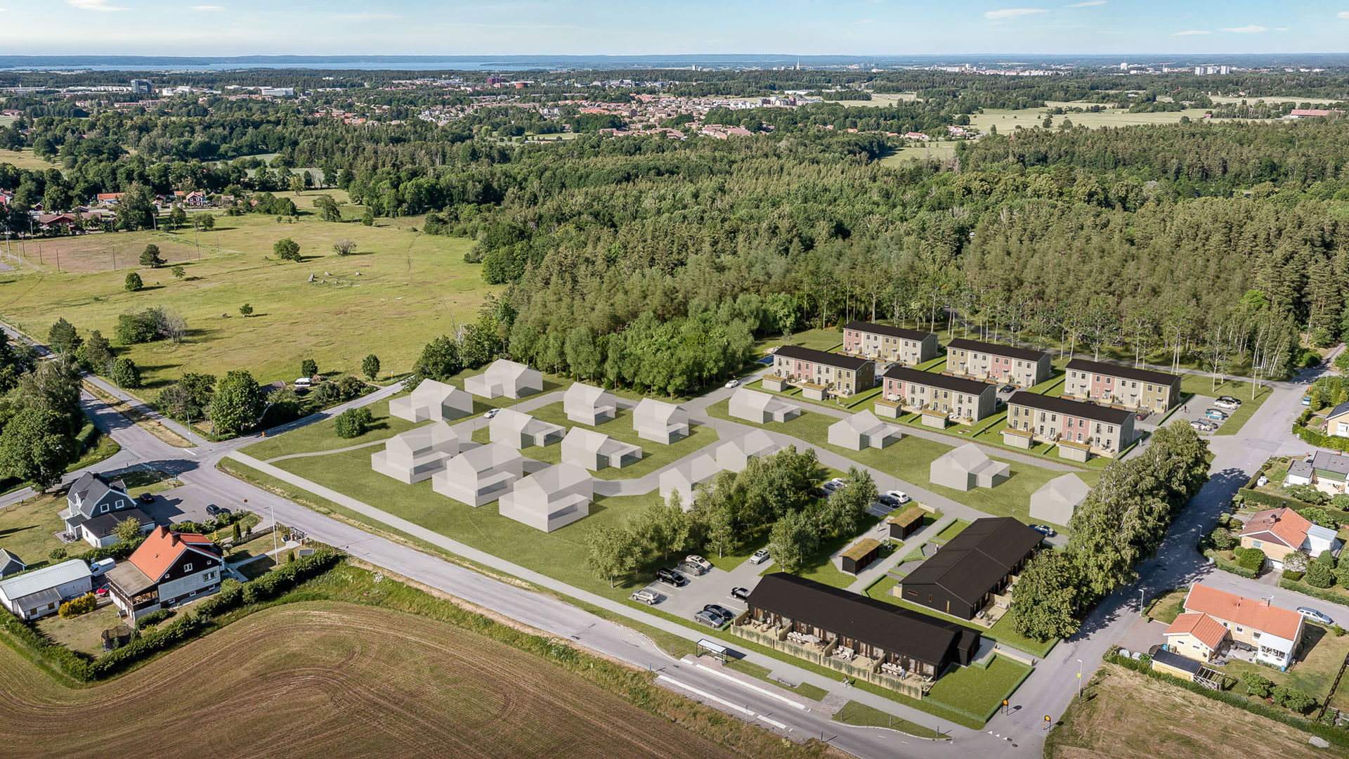 Översiktsbild över de nya bostäderna i Slaka.
