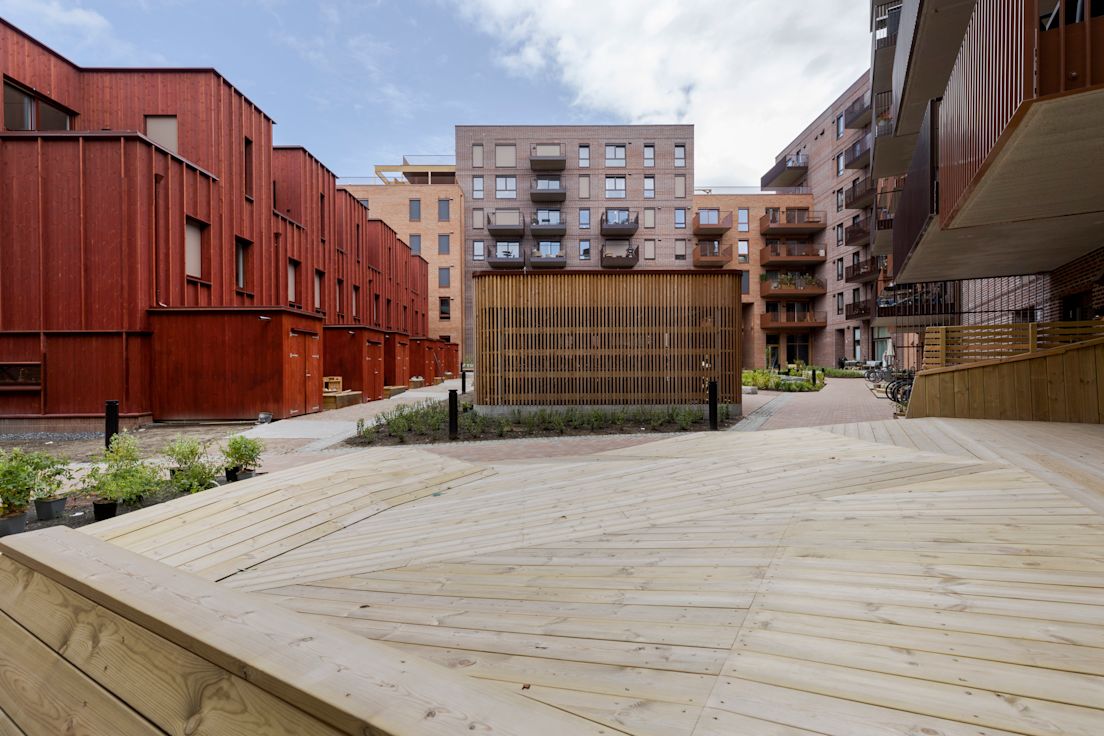 Foto av uteområdet til Nansenløkka borettslag i Oslo.