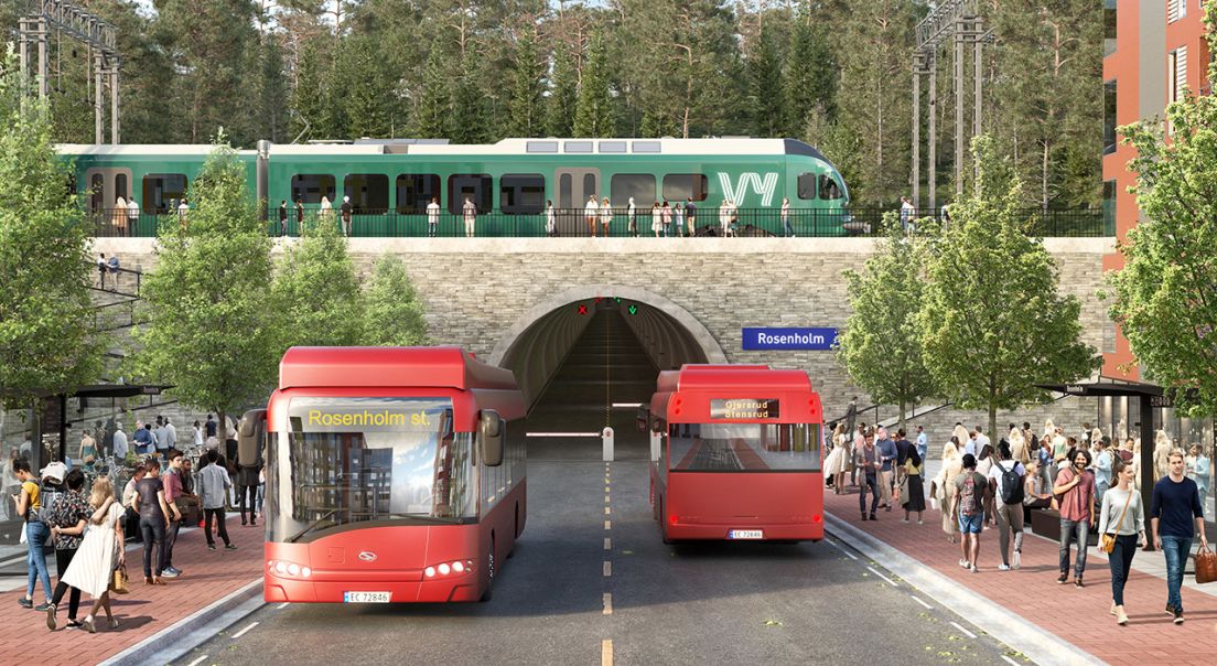 Illustrasjon av tunnel fra Gjersrud-Stensrud til Rosenholm.