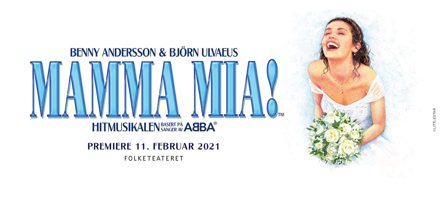 Illustrasjon av en brud med teksten Mamma Mia