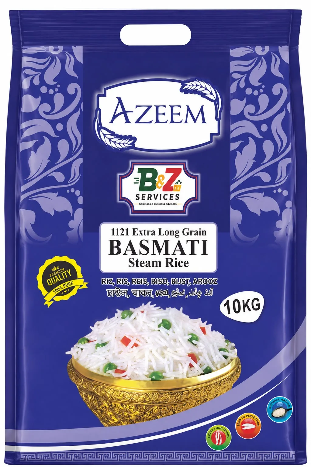 Azeem 1121 Extra Long Grain Basmati Steam Rice (10KG)