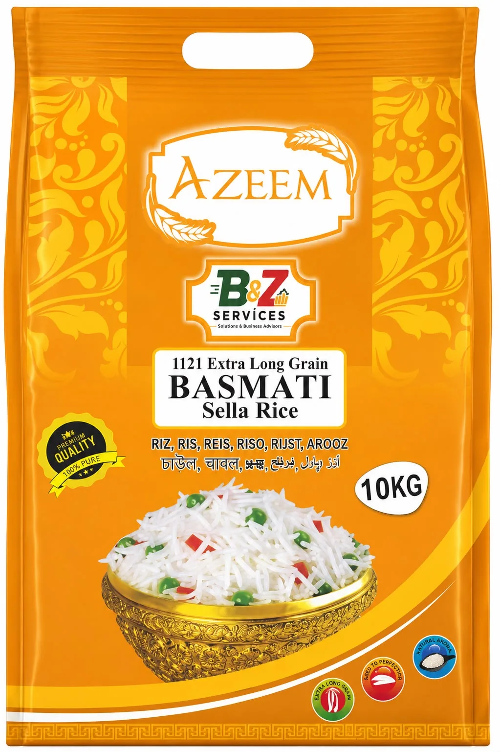 Azeem 1121 Extra Long Grain Basmati Sella Rice (10KG)