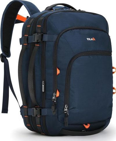 Front facing view of the Tolaccea Travel Backpack