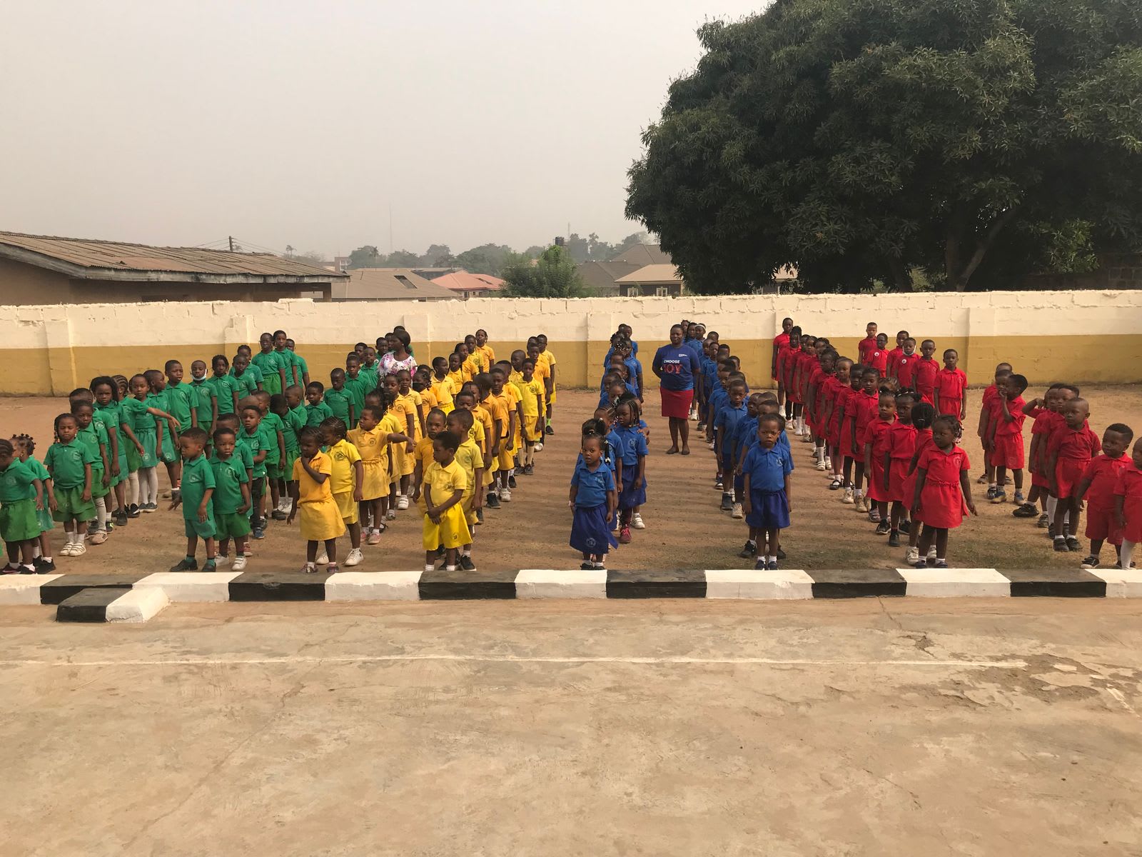Morning assembly on the front lawn