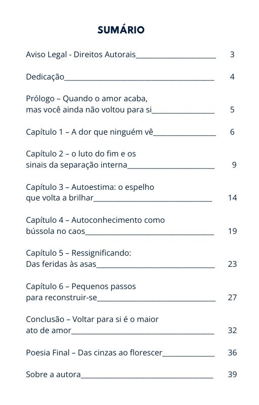 Sumário do eBook Superação de Um Término, de Dhielis Hayner