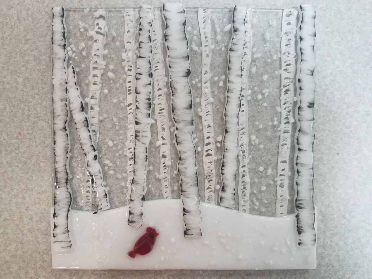 Winter Birch Trees Fused Glass 32