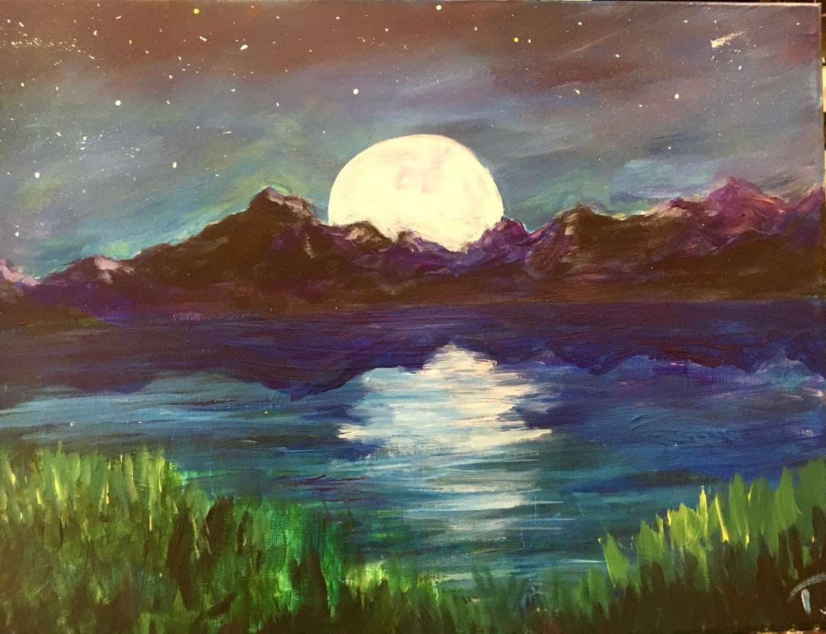 Learn To Paint With Acrylics Moon Rise Over The Lake 6 30pm 38