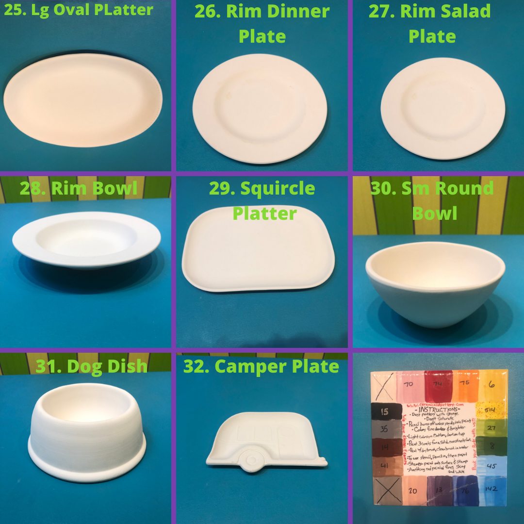 Pottery to go Plates Platters Bowls