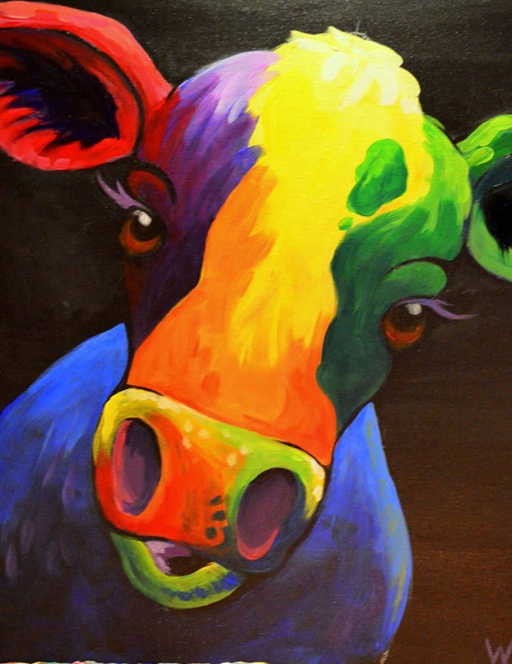 Online Painting Class Colorful Cow
