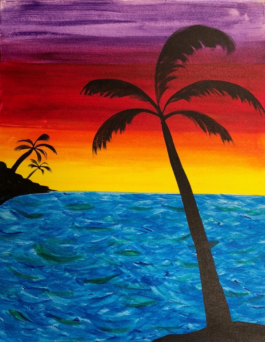 palm tree sunset painting