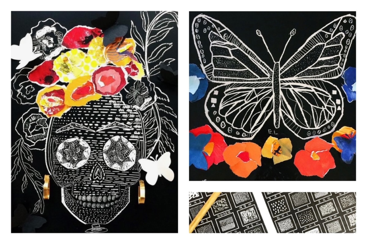 Scratch Art Collage-Calaveras y Mariposas Photo