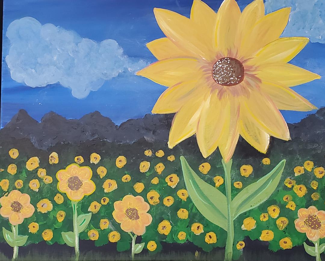 ACRYLIC PAINTING - Abstract Sunflower Photo