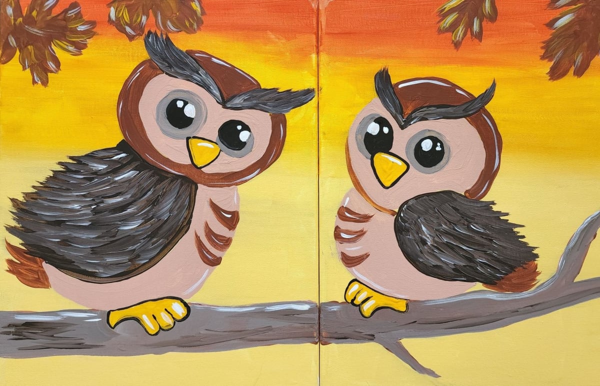 Mommy & Me Fall Owls Painting Class Photo