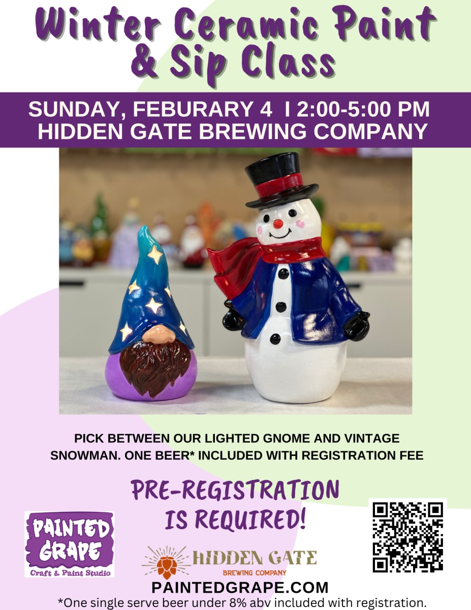 Hidden Gate Brewing Company Winter Ceramic Sip & Paint Class Photo