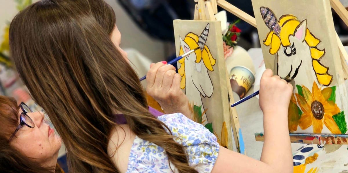 Mommy & Me Painting Class - Sunflower Unicorns Photo