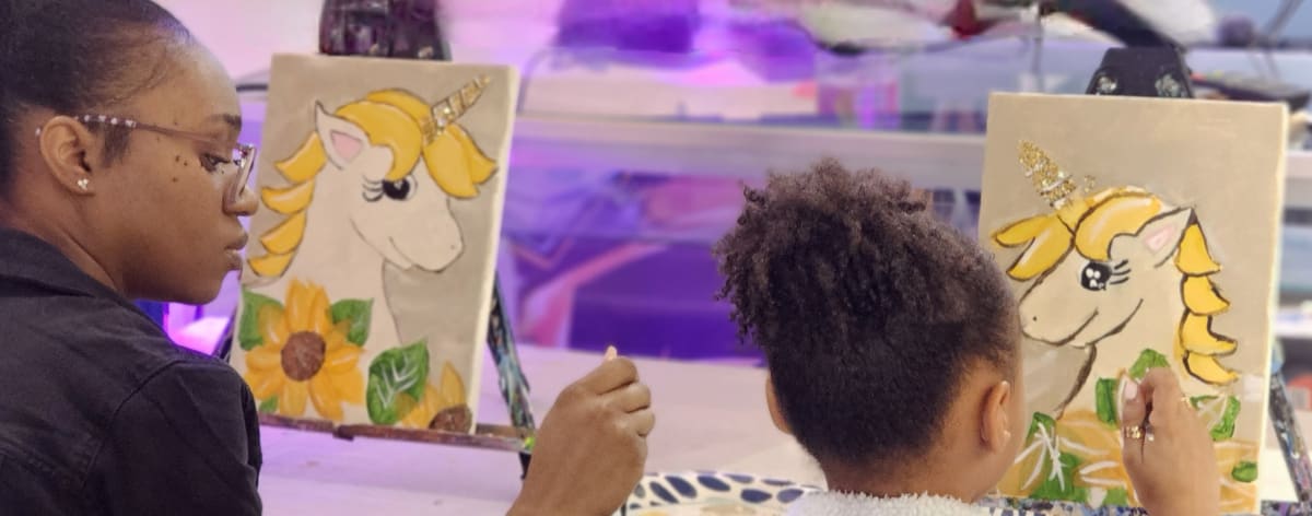 Mommy & Me Painting Class - Sunflower Unicorns Photo