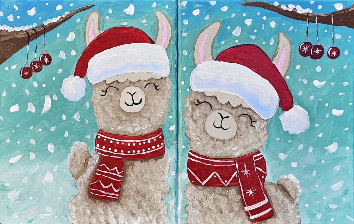 Christmas Llamas Mommy & Me Painting Class Photo