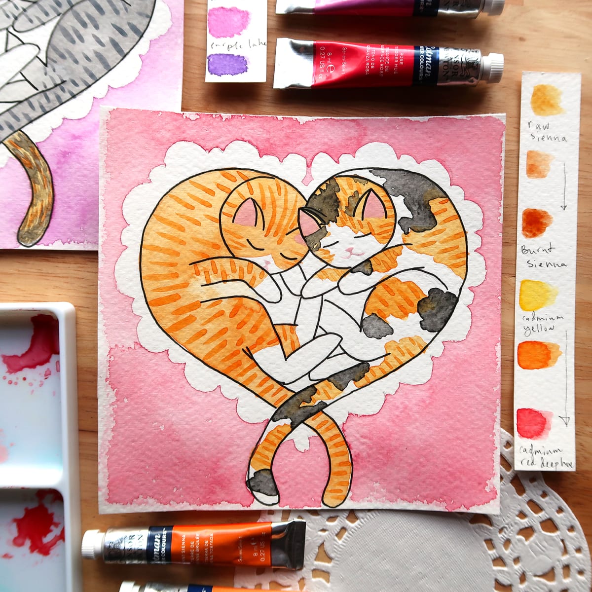 Valentine's Watercolor Cats! Photo